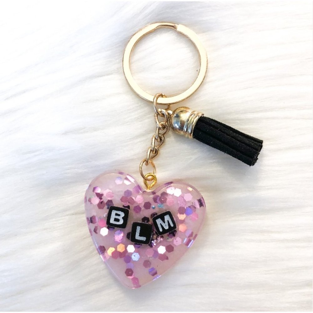 BLM Keychain-White to Pink Iridescent/Pink